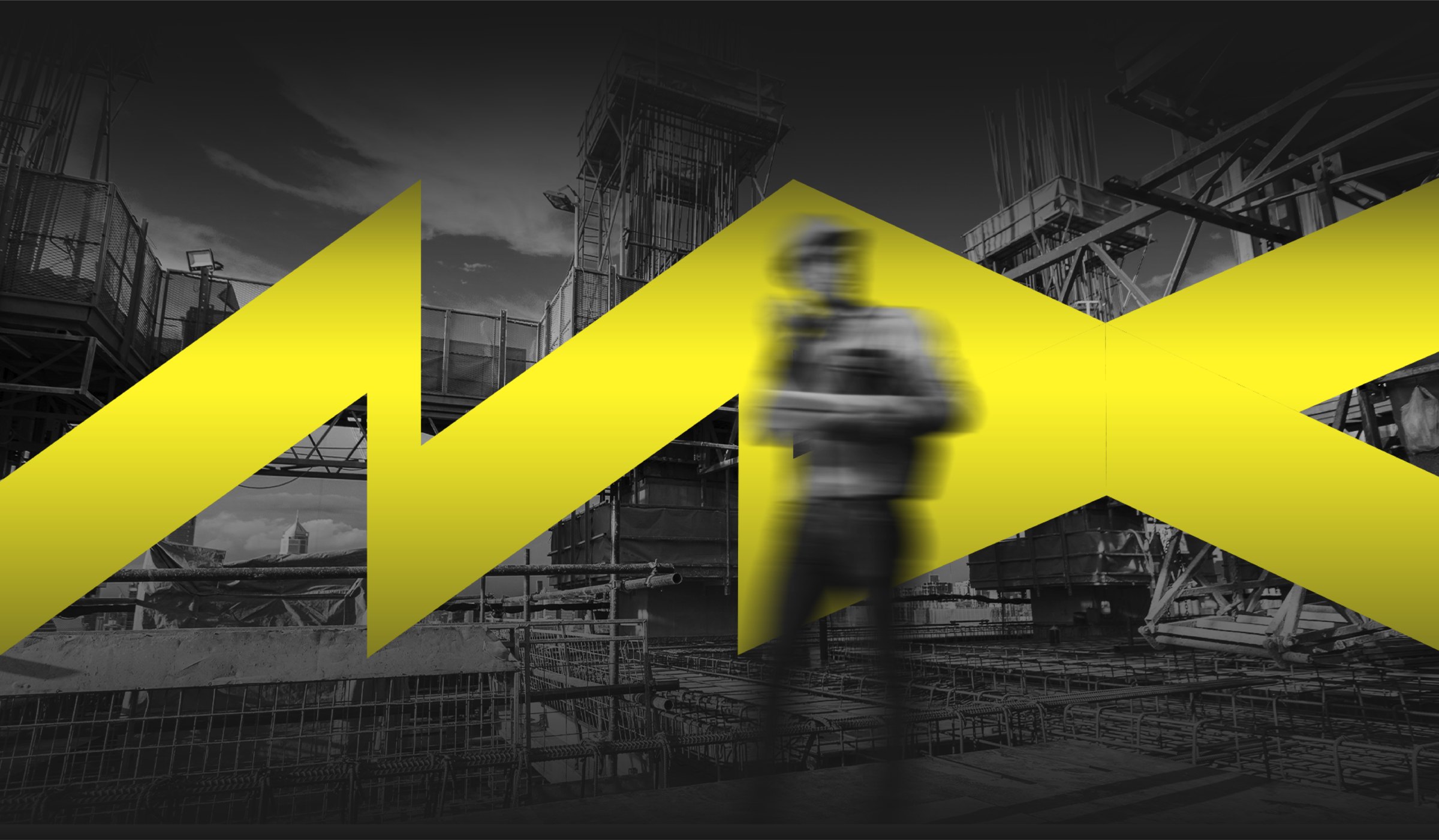Obra en construcción con el monograma MX de MX Estructuras